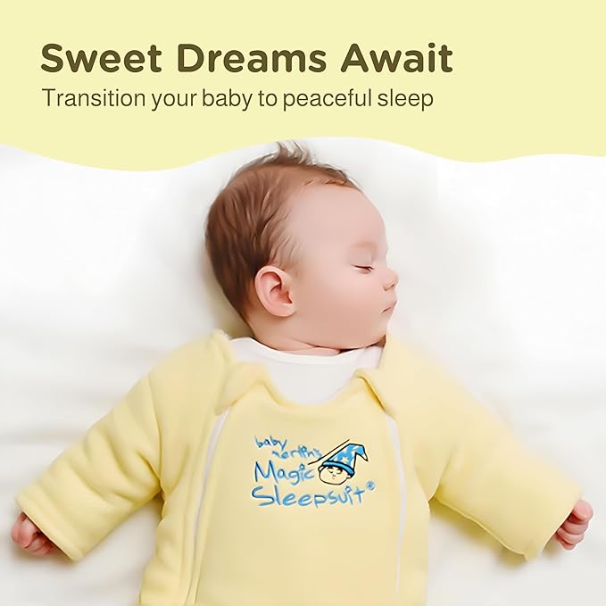 Magic Sleepsuit Baby Merlin's Cotton Baby Swaddle Transition Product - Soft and Cozy Design, Double Zipper for Easy Diaper Changes, Promotes Safe Sleep, 3-6 Months - Yellow - Small 12-18lbs