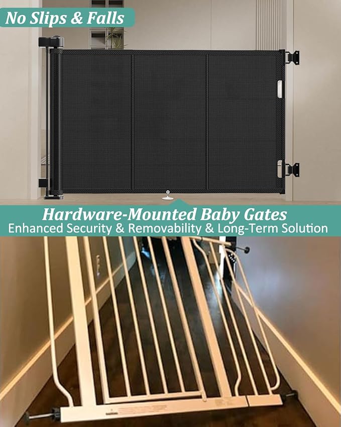 Upgraded 71" Retractable Baby Gates with Reinforced Strip Design to Prevent Crawling Through, 34" Tall Retractable Dog Gate, 6 FT Retractable Gates for Stairs, Doorways, Hallways