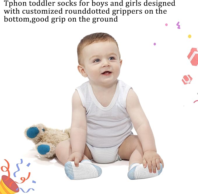 Tphon Toddler Baby Non Slip Ankle Socks with Grippers Kids Boys Girls Socks 12 Pairs for 0-7 Years Infant Children