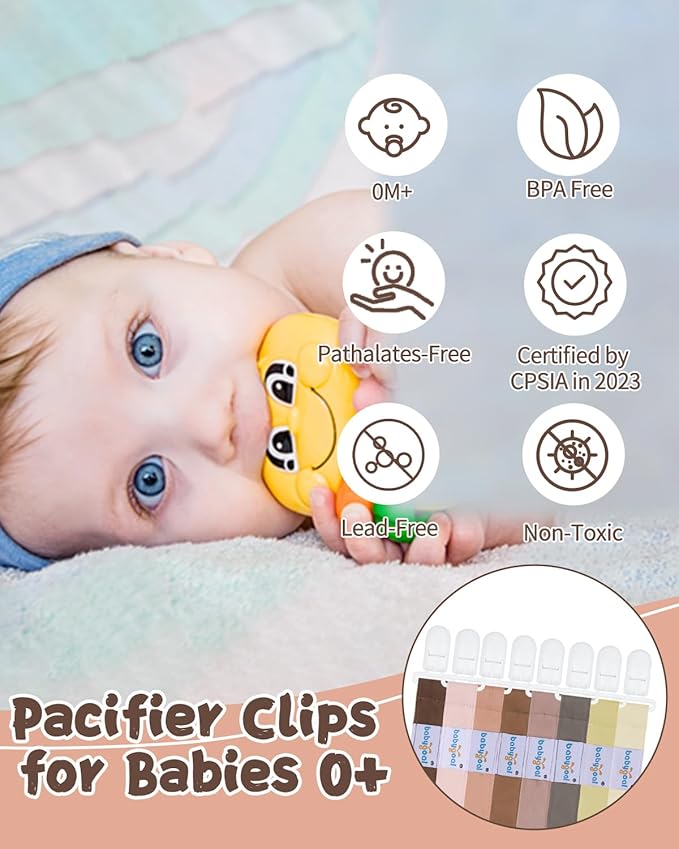 Babygoal Pacifier Clips 8 Pack, Pacifier Holder Clips for Baby Boys and Girls Fits for Most Pacifier, Binkie Styles & Baby Teethers & Toys and Gift-Neutral Color 8PS44