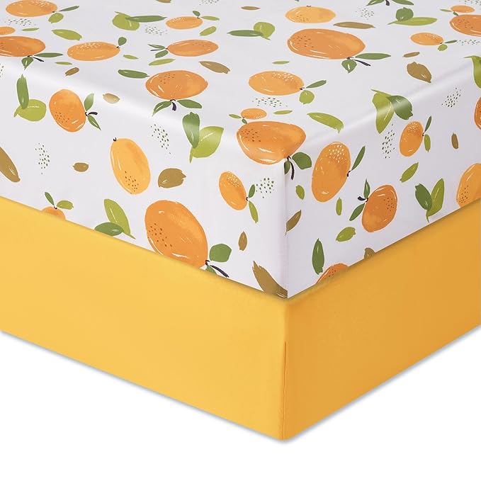 TILLYOU Baby Crib Sheets for Boys Girls, Super Soft Toddler Bed Sheets, 2 Pack Sheets for Standard Crib Mattress 28x52in, Orange Flavour