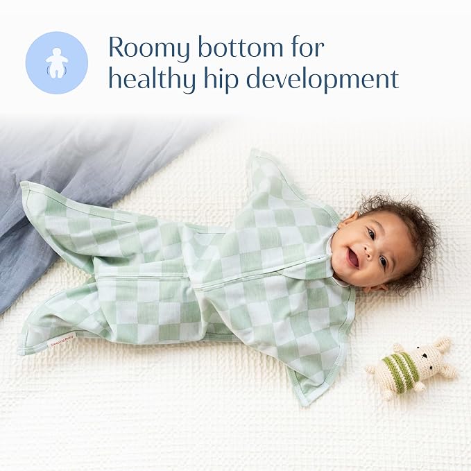 SleepingBaby Zipadee-Zip Transition Swaddle - Cozy Baby Swaddle Blanket with Zipper Convenience - Roomy Wearable Blanket for Easy Diaper Changes - Sea Green/Blue, Small (4-8 Month)