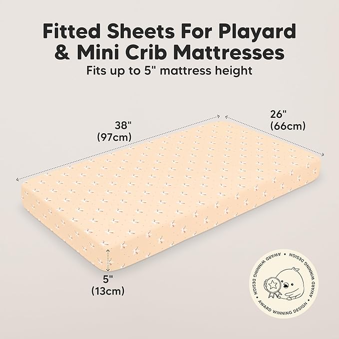 2-Pack Mini Crib Sheets Fitted - 38x26 Pack N Play Sheets for Pack and Play Mattress, Organic Cotton, Soft & Breathable Playard Bedding, Neutral Mini Toddler Bed Cover for Boys, Girls (Lune Mystic)