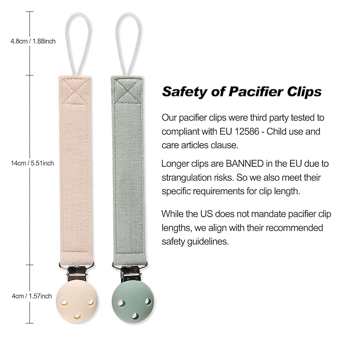 Pacifier Clip Holder for Baby Boy and Girl, Soft Pure Cotton Fabric Paci Binky Clips Fits for Most Pacifier Teethers & Small Toys in Place (Moody Blue+Milk White)