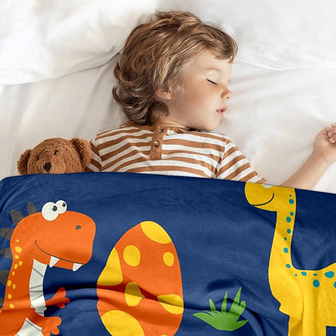 Ship Next Day, Custom Dinosaur Blanket - Printed in USA, Personalized Blankets with Name, Gift for Kids Boys Girls, Unique Present for Birthday, Christmas, Educational Blankets for Children