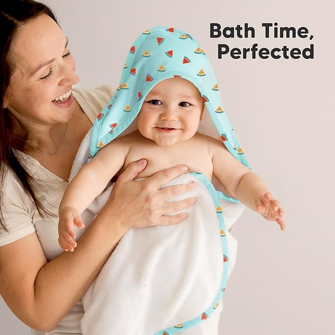 KeaBabies Hooded Baby Towel for Newborn - Viscose Derived from Bamboo Large Baby Bath Towels with Hood for Boys, Girls, Toddler, Extra Absorbent & Soft Newborn Bath Essentials (Melon Beat)