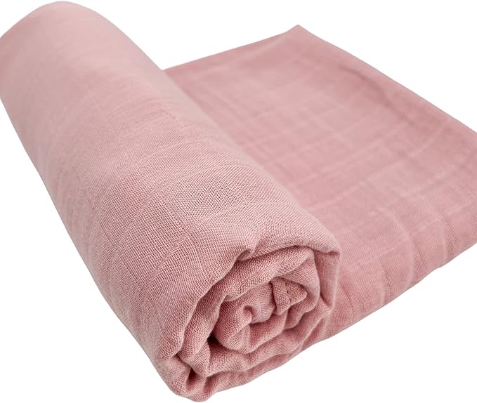 BWD Baby Swaddle Blanket – Ultra-Soft Bamboo Viscose & Organic Cotton Muslin – Lightweight, Breathable, Stretchy – Newborn Essential 47" (Dusty Rose)
