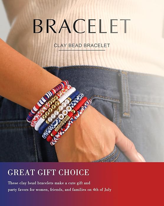 Friendship Bracelets Trendy Heishi Clay Bead Bracelets Stack Gold Beaded Stretch Bracelets for Women Boho Stackable Bracelets Bulk Cute Preppy Jewelry