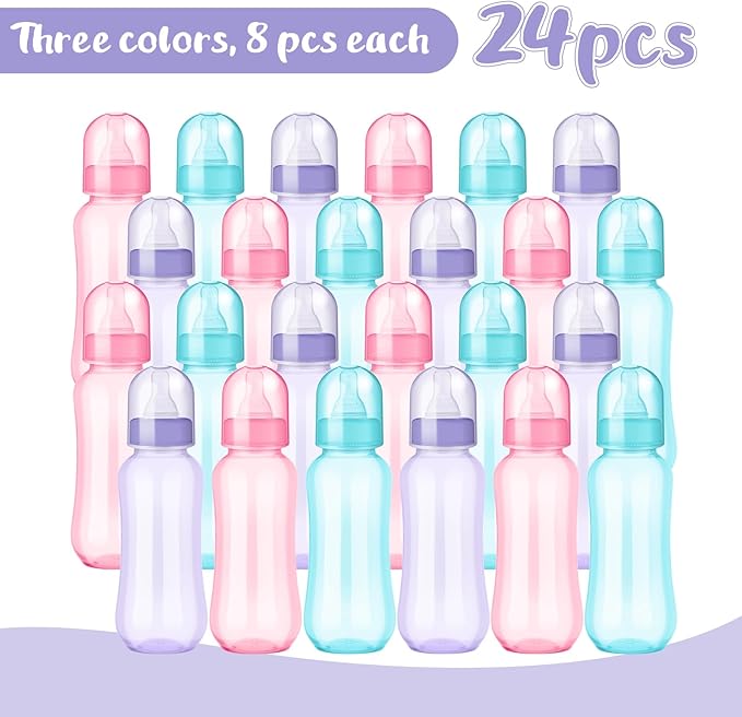 Norme Baby Shower Bottles 9.5 oz Plastic Baby Bottles Chug Sign Shower Game Party Favors Baby Bottles Bulk for Baby Shower Decorations Gender Reveal Gifts(Many Color, 24 Pcs)