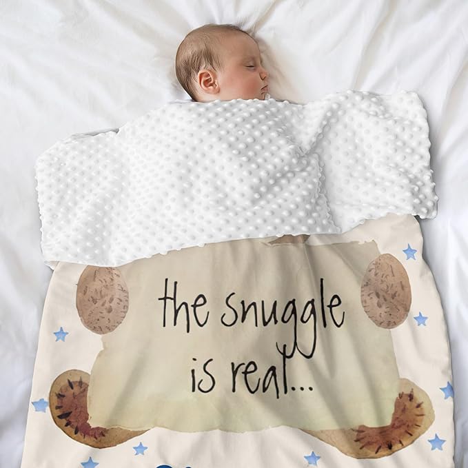 Personalized Baby Blanket for Boys Bear Custom Baby Blankets with Name Dotted Backing Customized Gifts for New Mom Customize Baby Blanket for Boy Kids Newborn Birthday