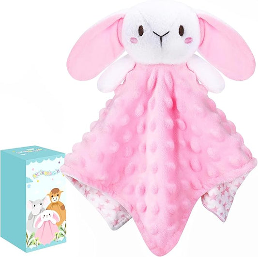 Loveys for Babies,Soft Baby Security Blanket for Newborn Infant Toddler Snuggle Toy Stuffed Animal,Lovey Bunny Security Blankets Baby Girl Gifts(Pink Bunny,12in)