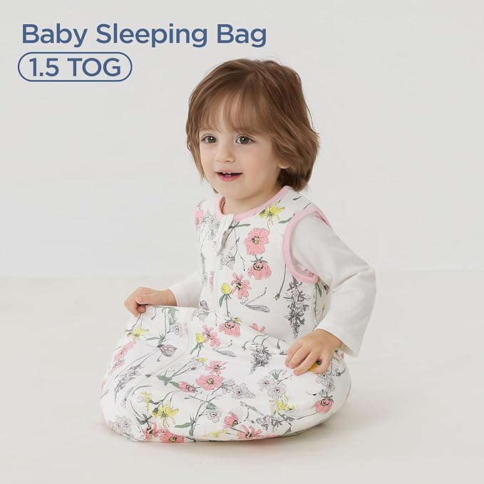 Duomiaomiao 1.5 TOG Baby Sleep Sack 100% Cotton Four Season Baby Wearable Blanket, Breathable Comfy Toddler Sleeping Sack