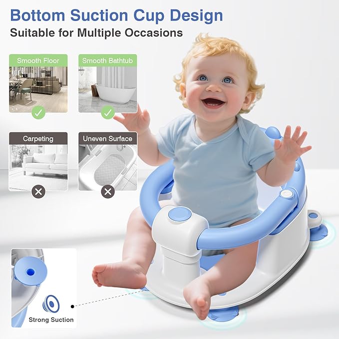 Baby Bath Seat for Babies 5 Months & Up - Non-Slip Bath Seat for Sitting Up with Baby Essentials Kit, Soft Cushion & Compact Design, Toddler Bathtub Seat