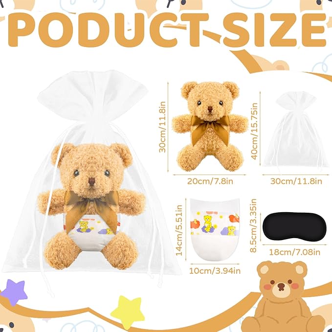 32 Pcs Baby Shower Games Bear Blindfolded Diaper Changing Games Kits with Bear Eye Mask Diapers for Baby Shower Winner Prizes Gifts Bear Party Decoration