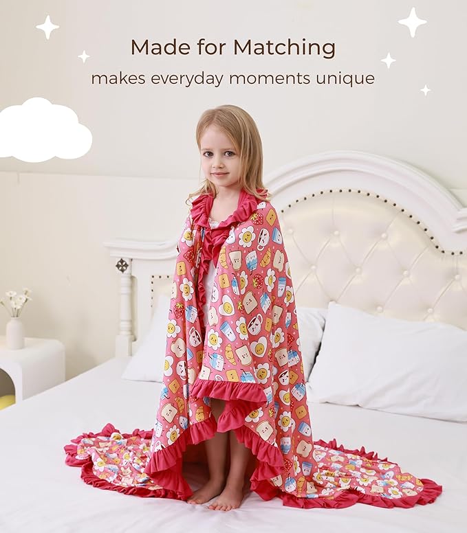 Premium Baby Blanket for Girls, Stretchy Quilt, Soft Crib Bedding for Newborn Baby and Toddler, Ruffle Nursery Blanket for Kids, Viscose Made from Bamboo, 50''x50'' Pink Breakfast One Size