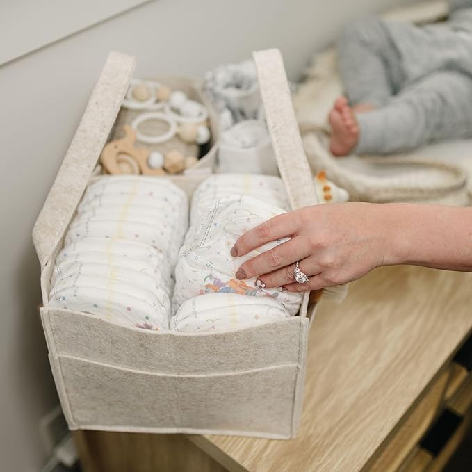 PUTSKA Baby Diaper Caddy Organizer - Nursery Storage Basket for Diaper Station, Baby Basket Shower Gift List and Registry Must-Have, Newborn Essentials, Nursery Decor for Boy or Girl-Mocha,Extra Large