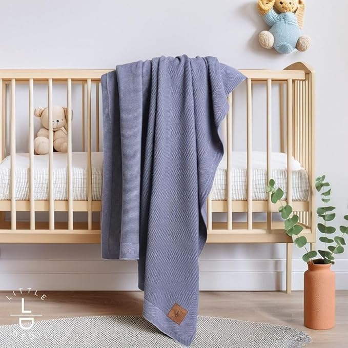 Hypoallergenic Silky Baby Blanket - 30x40 Inches Grey Blue, Oeko-TEX® Certified, Thermal-Regulating, Soft Knit Neutral for Girls & Boys - Swaddle or Toddler Blanket, Dua
