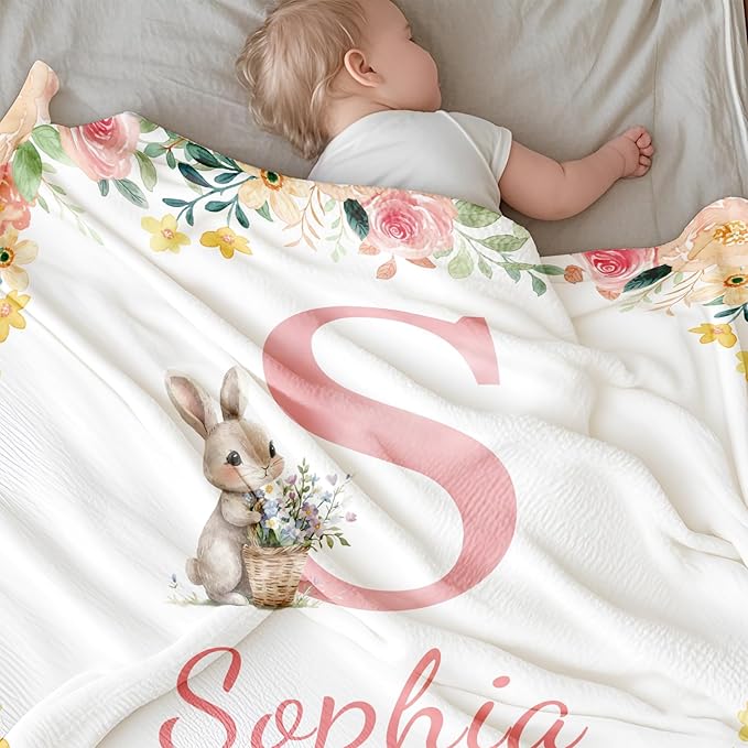 Ship Next Day, Personalized Baby Blanket for Boys Girls - Printed in USA, Custom Baby Blanket with Name Super Soft Plush Flannel, Easter Christmas Brithday Gifts for Baby Shower Kids Toddlers Newborn