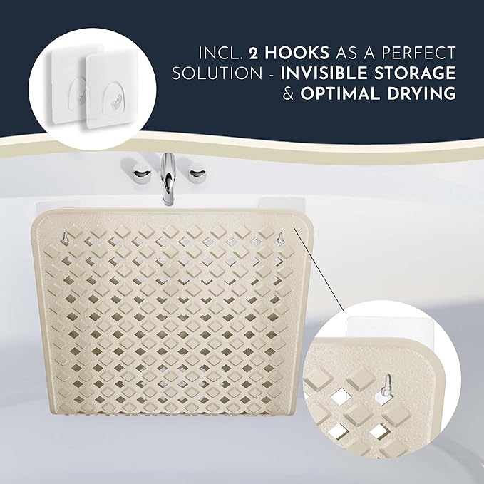 homerella® Bath Mat for Tub Non Slip Mold Resistant 35x16 - Shower Mat Anti Mold - Bath Mat Suction Cups incl. Hooks for Drying - Bathtub Mat Non Slip - ANI Slip Shower Mat Inside