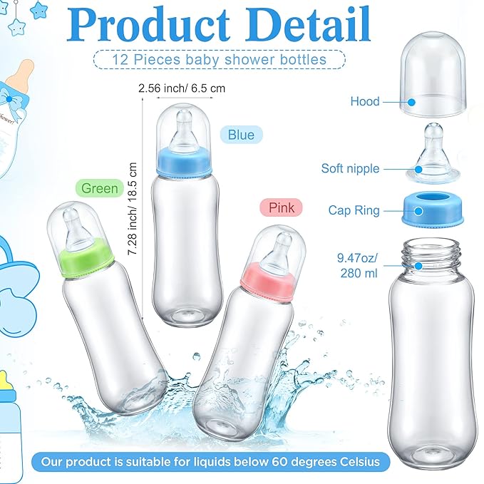 Roowest Bottle Chug Baby Shower Game Favors 12 Pcs Baby Bottles Shower Favor with 1 Wooden Sign for Gender Reveal Party Supplies Gifts(Animals)