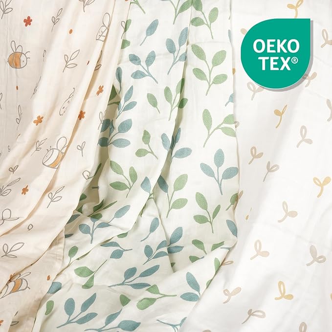 HECCEI Muslin Swaddle Blanket - Baby Muslin Blanket Large Swaddles 47 x 47 inches Breathable & Soft Baby Receiving Blanket Gender Neutral for Newborn Boys Girls, Garden Friend
