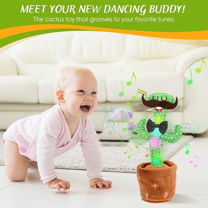 Dancing Cactus Toy, Talking Cactus Toys, Volume Adjustable Easter Gift for Baby Girls Boys Kids 1 2 3 6 9 12 Year Old, Repeat What You Say Toy of Easters Gifts-Black Tie