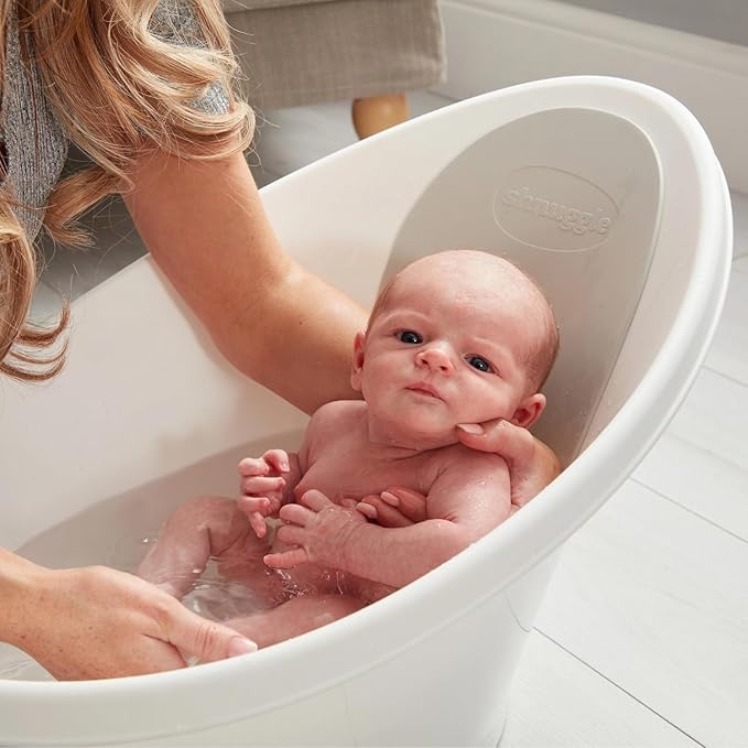 Newborn Bath Essentials Bundle | Baby Bath with Support Bump and Soft Backrest & Rinse Jug | Safe, Gentle, and Stylish Bathtime Set for Babies & Toddlers | White/Grey