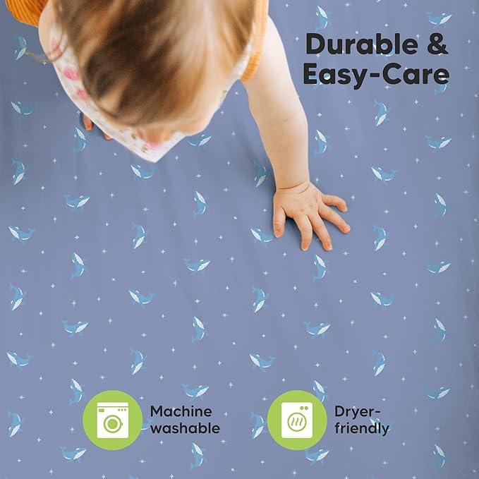 2-Pack Mini Crib Sheets Fitted - 38x26 Pack N Play Sheets for Pack and Play Mattress, Organic Cotton, Soft & Breathable Playard Bedding, Neutral Mini Toddler Bed Cover for Boys, Girls (Marine Muse)