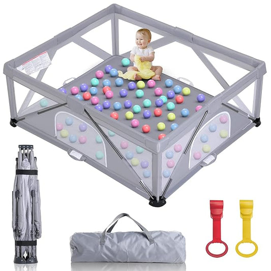 Foldable Baby Playpen, Extra Large Play Pen for Babies and Toddlers, Baby Fence Play Yard, Safety Kids Portable Playpin Indoor&Outdoor (59"X71",Grey)