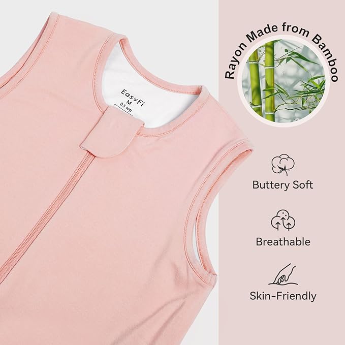 Rayon Made From Bamboo Sleep Sack 6-12 Months 0.5 Tog Ultra Soft Summer Toddler Sleep Sack with Feet 2-Way Zipper Lightweight Baby Sleeping Bag with Legs Thin Baby Wearable Blanket-Pink