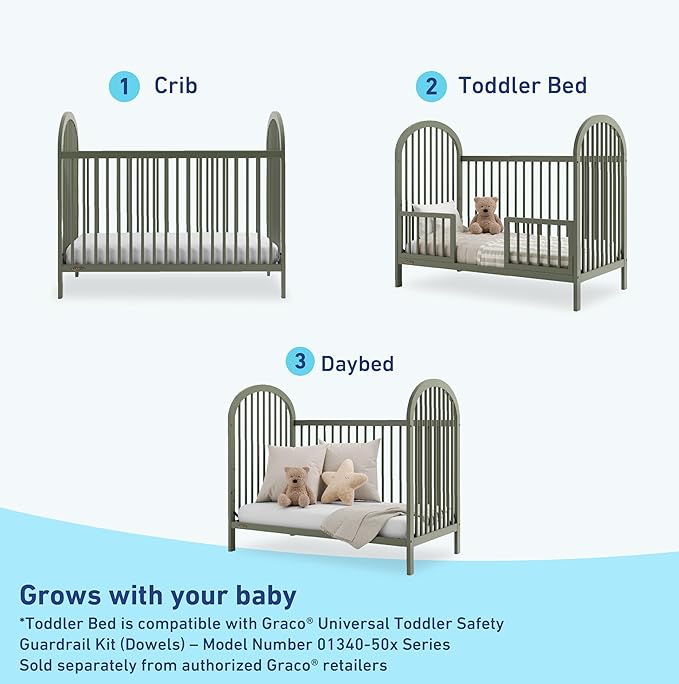 Graco Olivia Convertible Crib and Graco Premium Foam Crib & Toddler Bed Mattress Bundle (Olive) – GREENGUARD Gold Certified, Standard Crib Mattress, Baby Crib Converts to Toddler Bed & Daybed