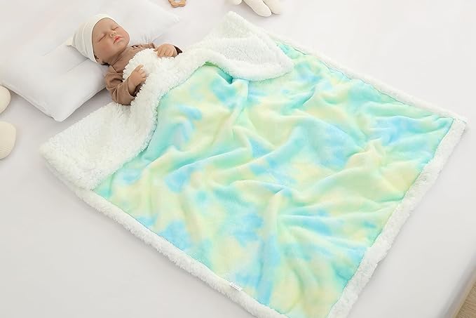 Cute Cozy Fluffy Warm Baby Blanket 30" x 40"for Boys Infants Toddlers' Bedding Crib Cot Stroller, Baby Shower Birthday Newborn's Gift (Tie Dye Blue)