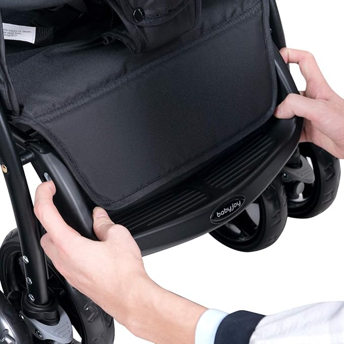 BABY JOY Double Stroller, Foldable Lightweight Twin Stroller with Tandem Seating, Adjustable Backrest/Canopy/Footrest, 5-Point Harness, Storage Basket, Newborn and Toddler (Black)