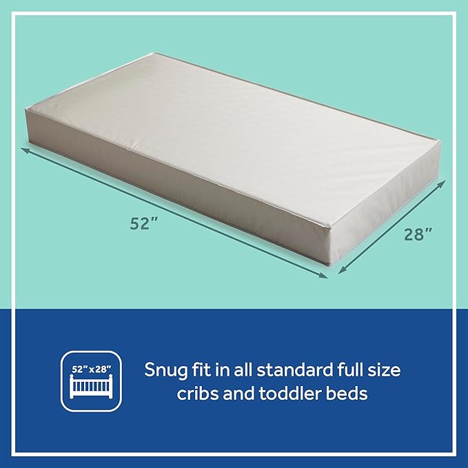 Sealy Baby Orion Antibacterial 2-Stage Breathable Crib Mattress, Toddler Bed Fit, Lightweight, Waterproof, Non-Toxic, GREENGUARD Gold Certified, USA Made, Safety & Quality Tested, 52x28