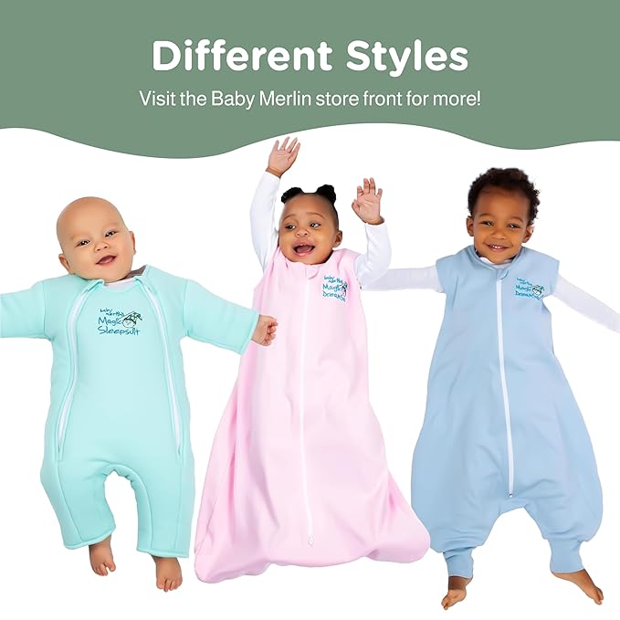 Magic Sleepsuit Baby Merlin's Cotton Baby Swaddle Transition Product - Soft and Cozy Design, Double Zipper for Easy Diaper Changes, Promotes Safe Sleep, 3-6 Months - Sage Green - Small 12-18lbs