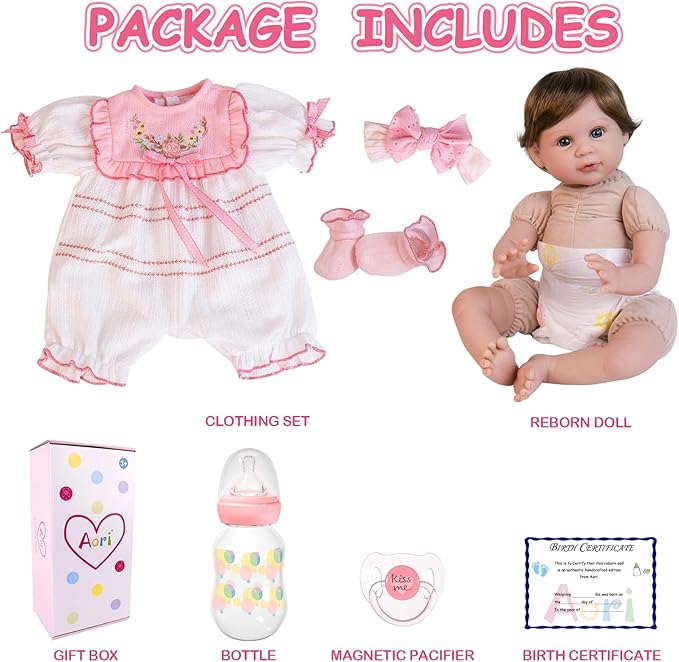 Aori Reborn Baby Dolls Lifelike - 22 Inch Realistic Reborn Baby Girl with Handmade Details | Includes Pink Outfit, Pacifier & Certificate | Premium Soft Vinyl Doll Gift for Collectors, Kids 3+