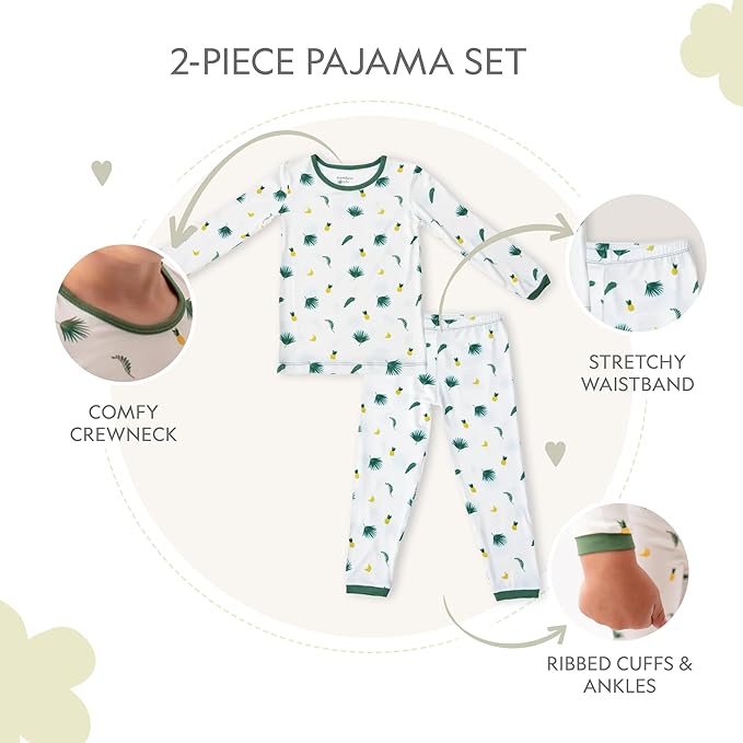 Toddler Pajamas – 95% Bamboo Viscose, 5% Spandex – Soft, Breathable Long-Sleeve Pajama Set for Kids, Sleepwear, Imported