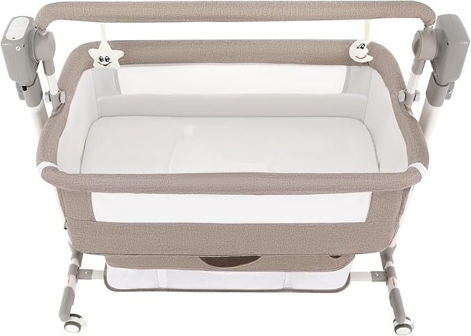 CNCEST Smart Electric Baby Bassinet Bedside Sleeper,Music Play,Automatic Cradle with 3 Speed Timing,5 Speed Wobbling,Portable Baby Bed Height Adjustable Crib,Nets+Mattresses