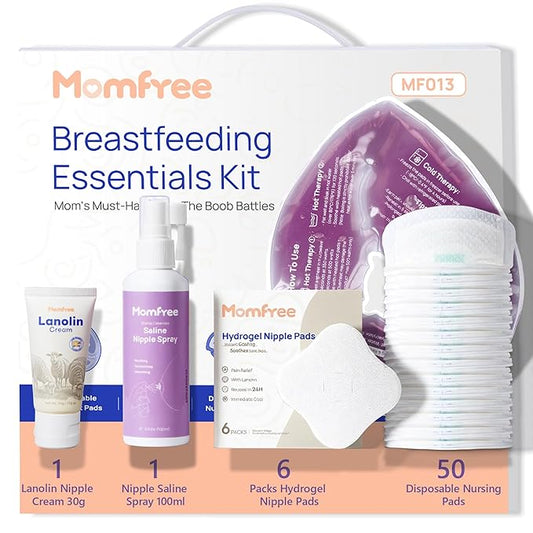 Breastfeeding Essentials Kit for Nursing Moms Nipple Relief,60 Piece Gift Set with Reusable Hot and Cold Breast Therapy Packs/Hydrogel Nipple Pads/Lanolin Nipple cream/Nursing Pads/Nipple Saline Spray
