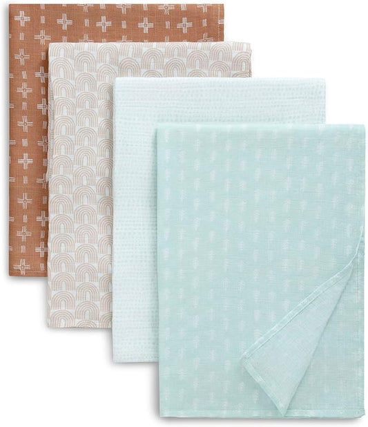 Delta Children 100% Cotton Muslin Baby Receiving Blankets for Girls and Boys – 47x47 Inches (Pack of 4), Neutral Boho