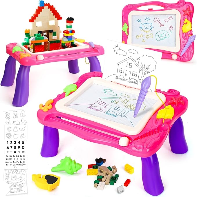 TOY Life Magnetic Drawing Board for Toddlers 1-3 Magnetic Doodle Board for Toddlers Drawing Table for Kids with Toy Building Blocks Doodle Board for Toys for Kids Gifts for Toddler