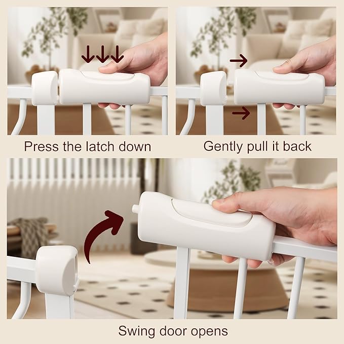Extra Wide Baby Gate 71.65-76.38 Pressure Mounted,Child Dog Pet Safety Gates with Walk Through Door for Doorways Stairs No Drilling in Door,White