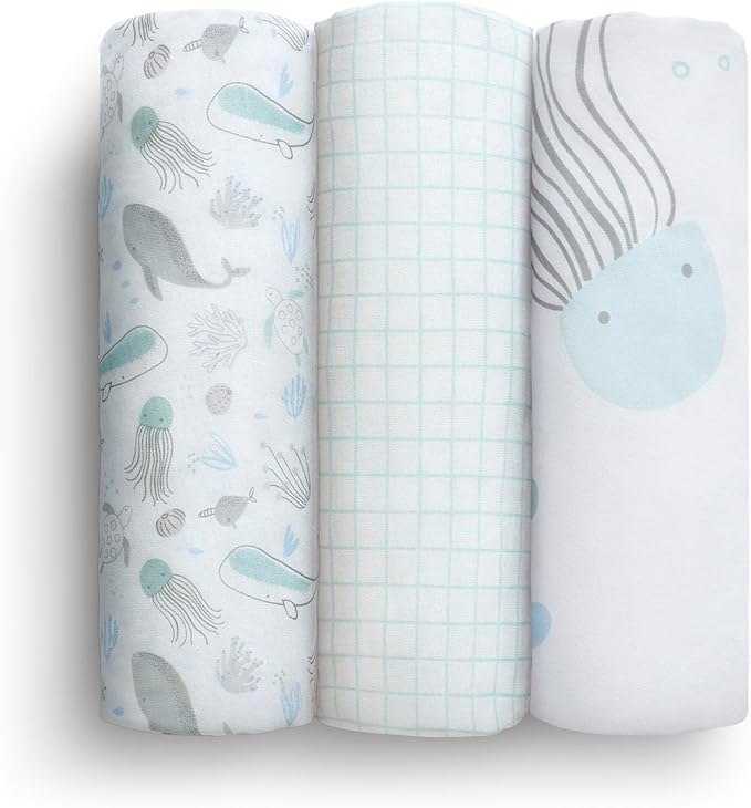 Delta Children Fitted Crib Sheets for Girls and Boys - 100% Organic Cotton Crib Sheet for Standard Crib and Toddler Mattresses - 28x52 Inch - GOTS Certified (Pack of 3), Sea Life