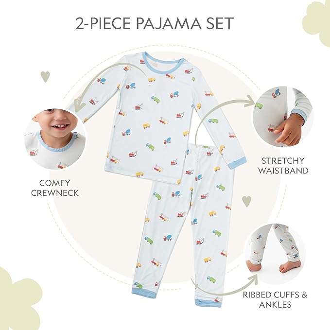 Toddler Pajamas – 95% Bamboo Viscose, 5% Spandex – Soft, Breathable Long-Sleeve Pajama Set for Kids, Sleepwear, Imported