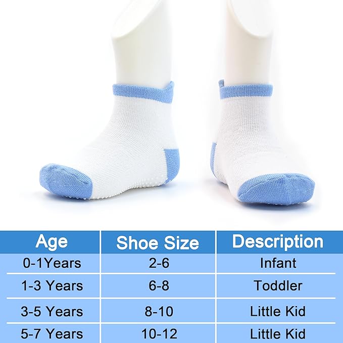 Tphon Toddler Baby Non Slip Ankle Socks with Grippers Kids Boys Girls Socks 12 Pairs for 0-7 Years Infant Children