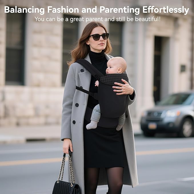Reversible Lyocell Baby Carrier – Lightweight, Cooling, Breathable Ergonomic Support for Newborn to Toddler (7–44 lbs), Easy Hands‑Free On with Enhanced Lumbar Support – Houndstooth & Black