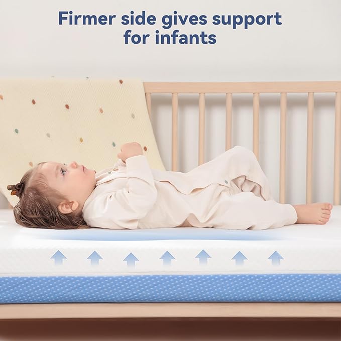 Extra Thick 5” Dual-Sided Crib Mattress – Gel Memory Foam Infant & Toddler Mattress, Cooling & Breathable Hypoallergenic Removable Cover, Fits Standard Cribs 52"x27.5"x5''