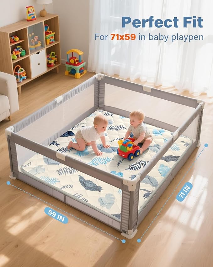 Baby Play Mat 71"x59", Non-Slip Baby Mat for Floor, Soft Thicker Playpen Mat, Portable Playmat, Crawling Mat for Babies, Toddlers & Infants to Play and Learn