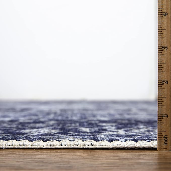 Bloom Rugs Washable Non-Slip 7 ft Runner - Blue/Ivory Traditional Runner for Entryway, Hallway, Bathroom, and Kitchen - Exact Size: 2.5' x 7'