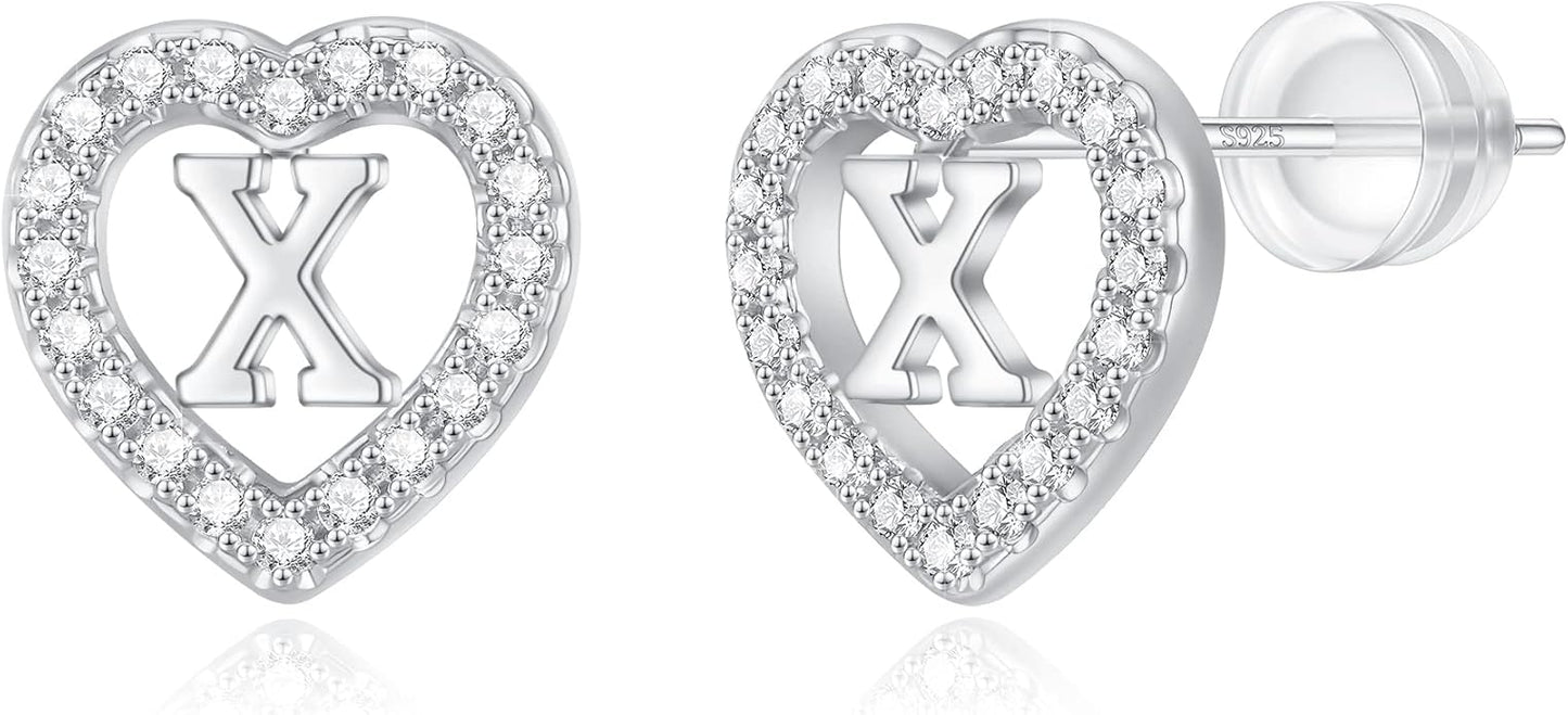 Initial Heart Earrings for Girls, Sterling Silver Post Silver/Rose Gold Heart Initial Stud Earrings for Little Girls Kids Baby Earrings Non Tarnish Hypoallergenic Earrings for Teen Girls Gifts Jewelry